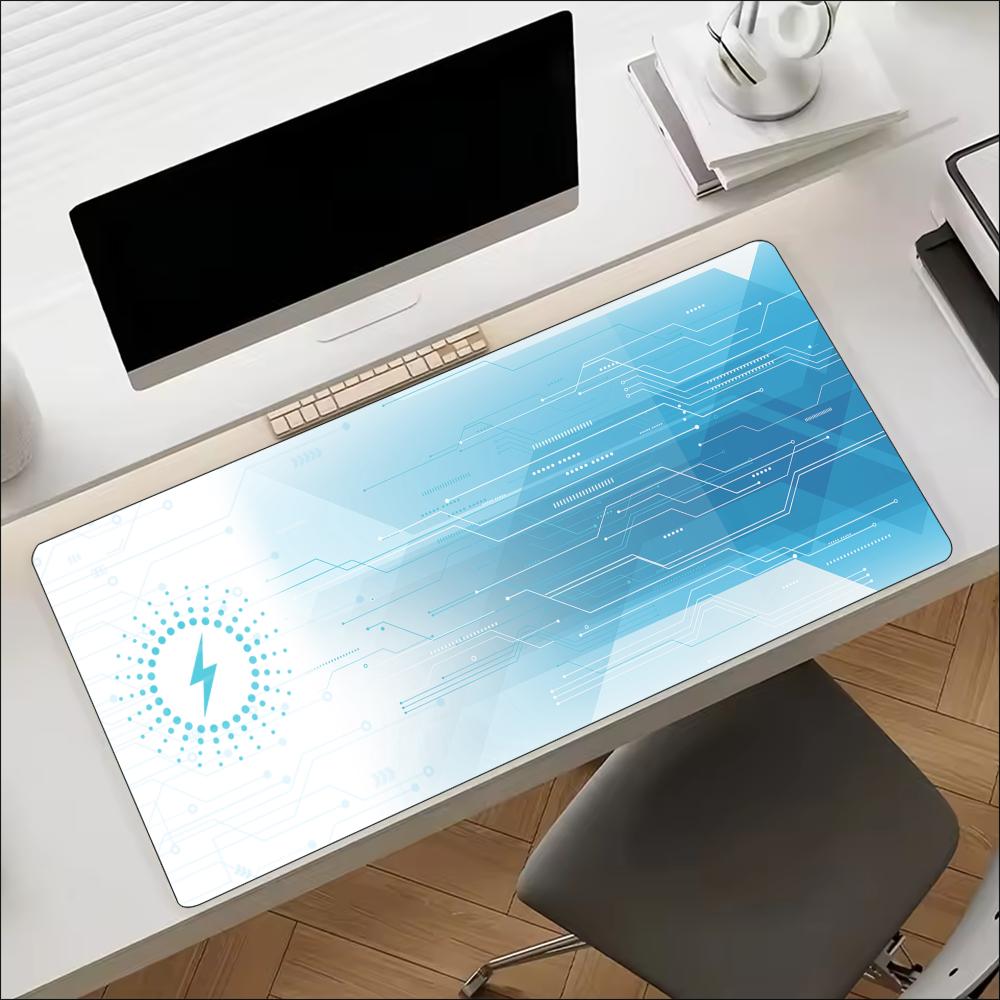 Office Tech Gear - แผ่นรองเมาส์ลายวงจรเทคโนโลยีสีน้ำเงิน พร้อมแผ่นยางกันลื่นสำหรับโต๊ะทำงาน เหมาะสำหรับการเล่นเกม แล็ปท็อป คีย์บอร์ด และการใช้งานในโฮมออฟฟิศ