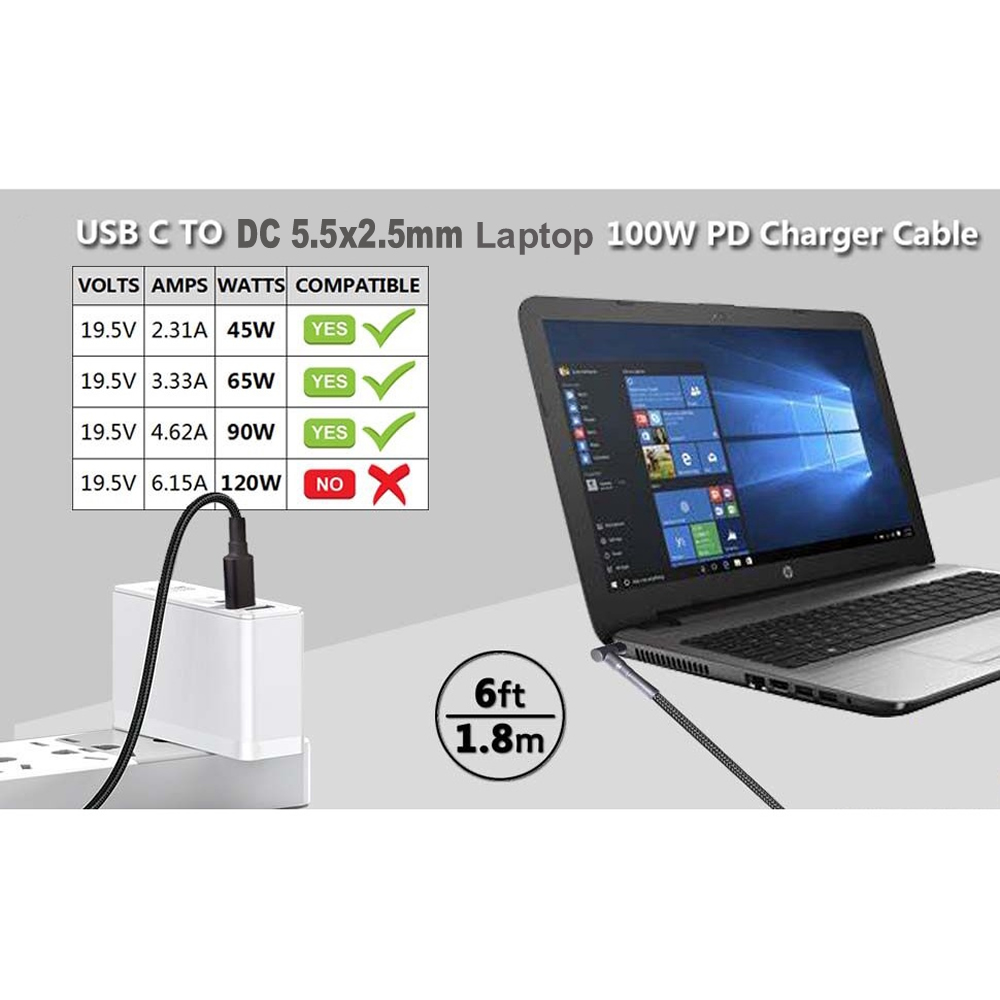 100W Type-C ถึง 5.5x2.5 มม.สาย - Cable Lock Laptop บทวิจารณ์และราคา